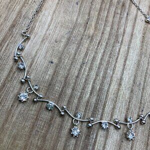 Marvella Silver Tone Leafy Vine Floral Rhinestone Choker Necklace